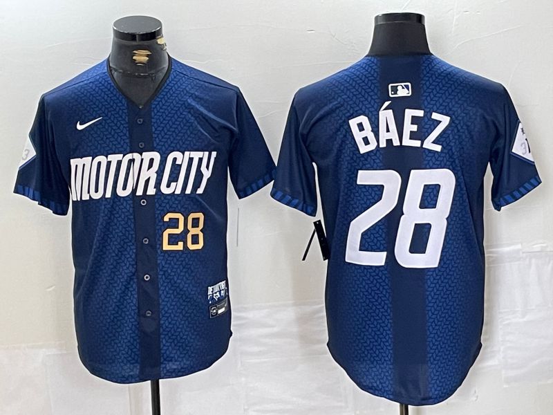 Men Detroit Tigers 28 Baez Blue City Edition Nike 2024 MLB Jersey style 2
